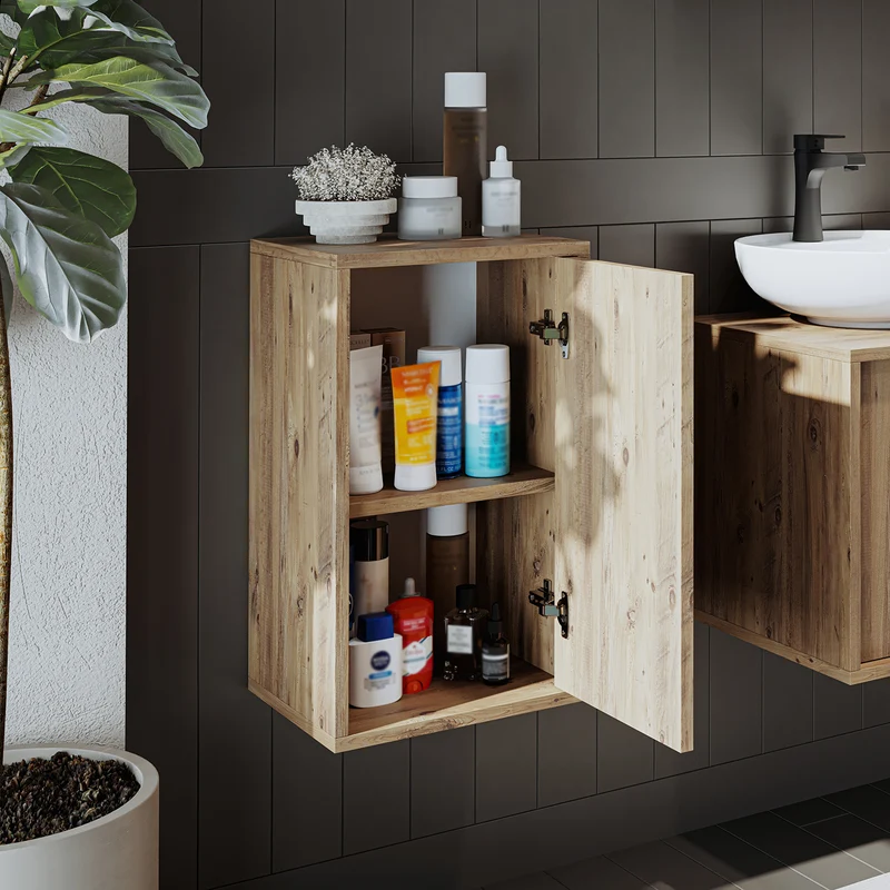 Roomart 4-teiliges Badmöbel-Set GUSTO, 120 cm, mit ovalem Waschbecken und Hochschrank, in 2 Farben