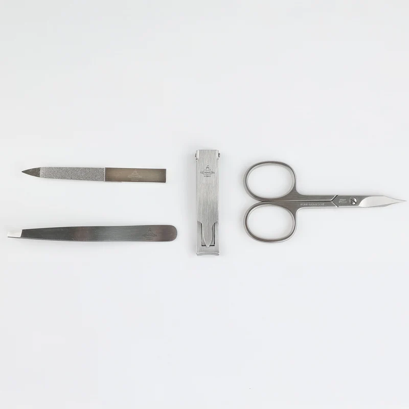 Leder Maniküre Etui Flap - 4-Teilig INOX