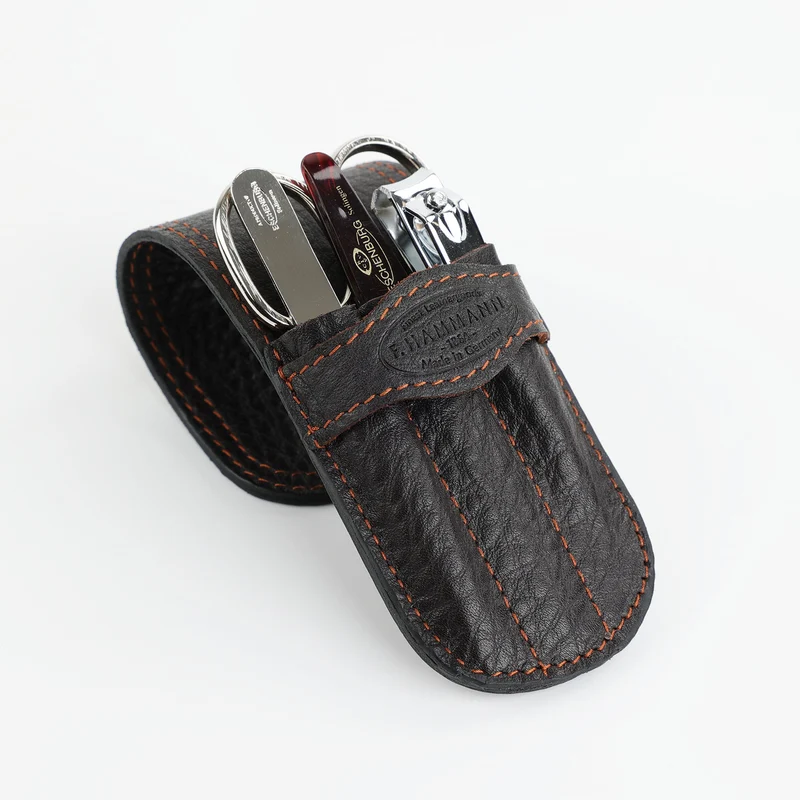 Leder Maniküre Etui Flap - 4-Teilig Nickel