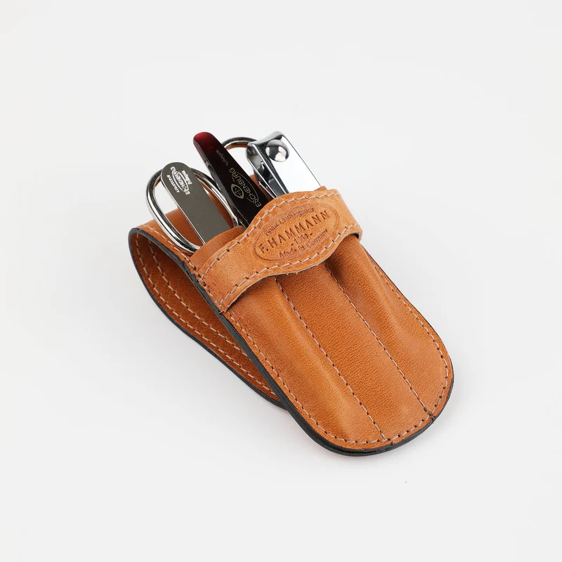 Leder Maniküre Etui Flap - 4-Teilig Nickel