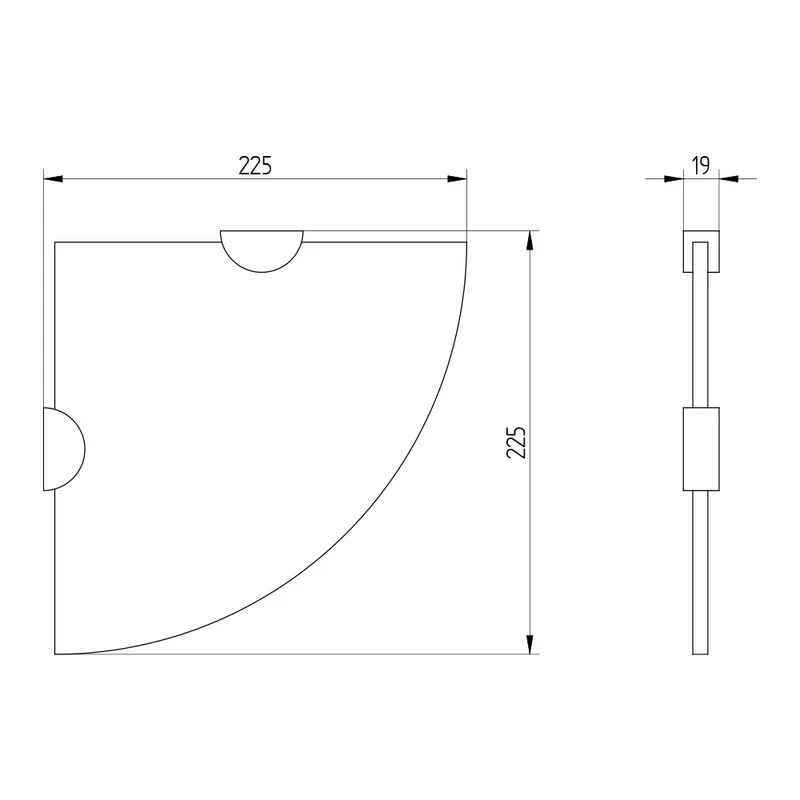 Ablage, Eckmodell 220 mm, klare Ablageplatte mit verchromten Haltern, zum Schrauben, Art.Nr. 900 1010 010