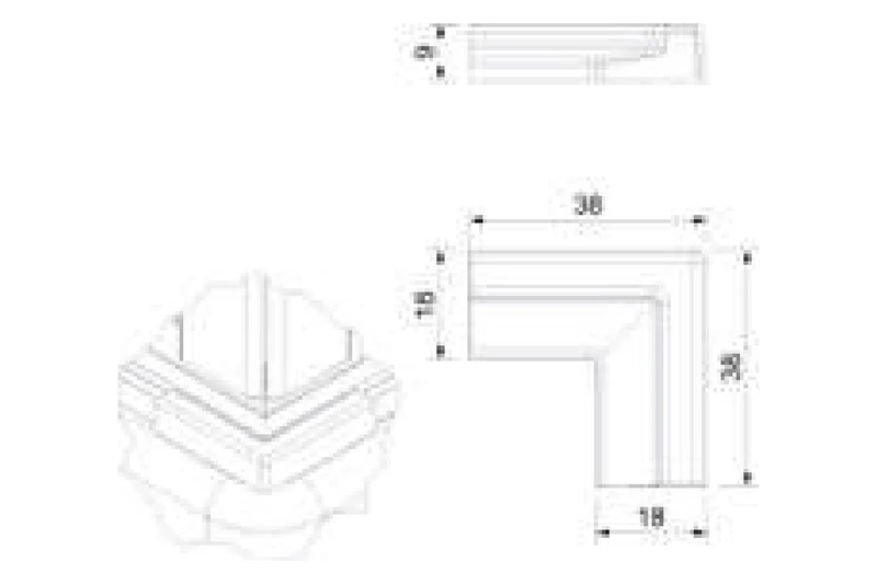 Eckverbinder 90 Grad für Schwallschutzprofil 8x15 mm, Winkel 38 x 38 mm, Art.Nr. 52.05.0020