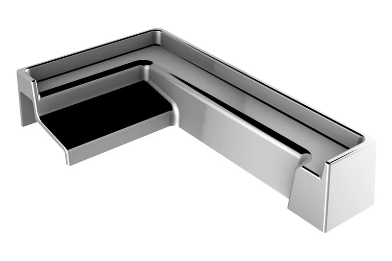 Endkappe lang für Schwallschutzprofil 8x15 mm, links oder rechts, Winkel 57 x 33 mm, Art.Nr. 52.05.0090 und 52.05.0100