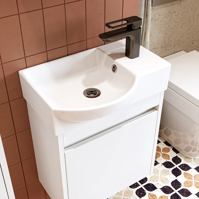 Roomart 4-teiliges Badmöbel-Set LEO, 46 cm, schmales Gäste-WC-Set mit Spiegelschrank, in 4 Farben