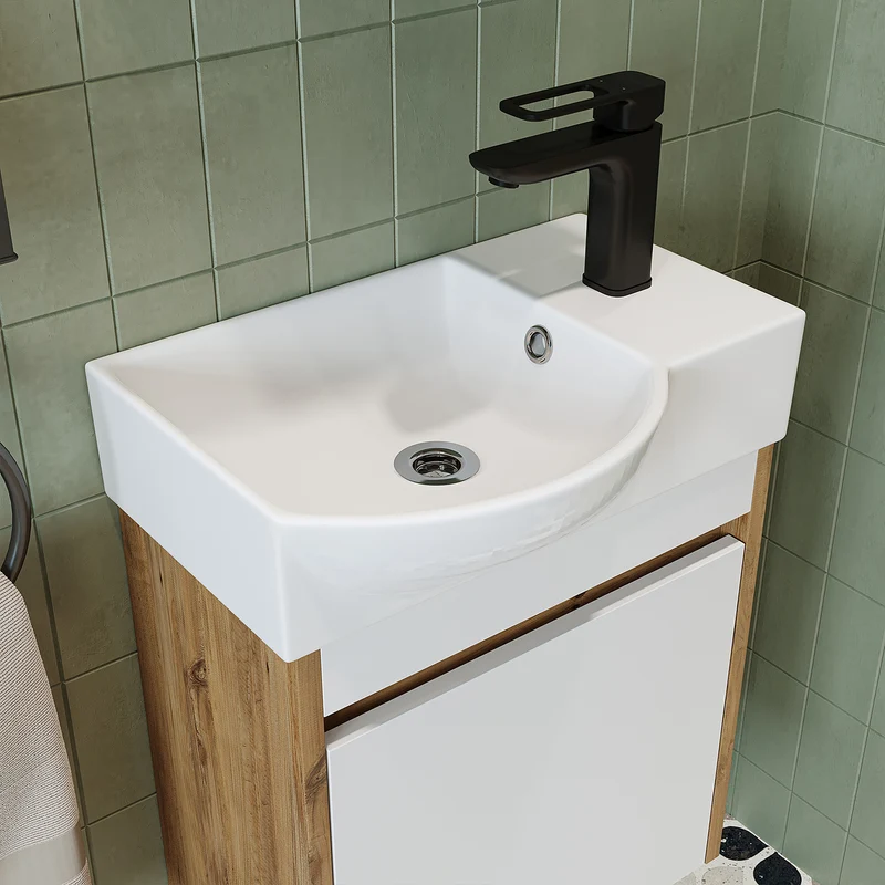 Roomart 4-teiliges Badmöbel-Set LEO, 46 cm, schmales Gäste-WC-Set mit Spiegelschrank, in 4 Farben