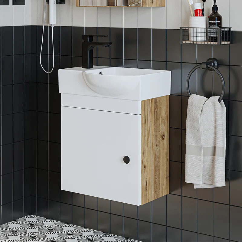 Roomart Badmöbel-Set PUNTO, 46 cm, schmales Gäste-WC-Set mit Spiegelschrank, in 4 Farben