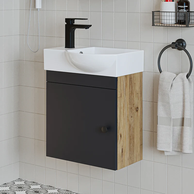 Roomart Badmöbel-Set PUNTO, 46 cm, schmales Gäste-WC-Set mit Spiegelschrank, in 4 Farben