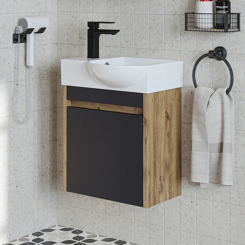 Roomart Waschbeckenunterschrank LEO, 46,5 cm, Hahnloch links, in 4 Farben