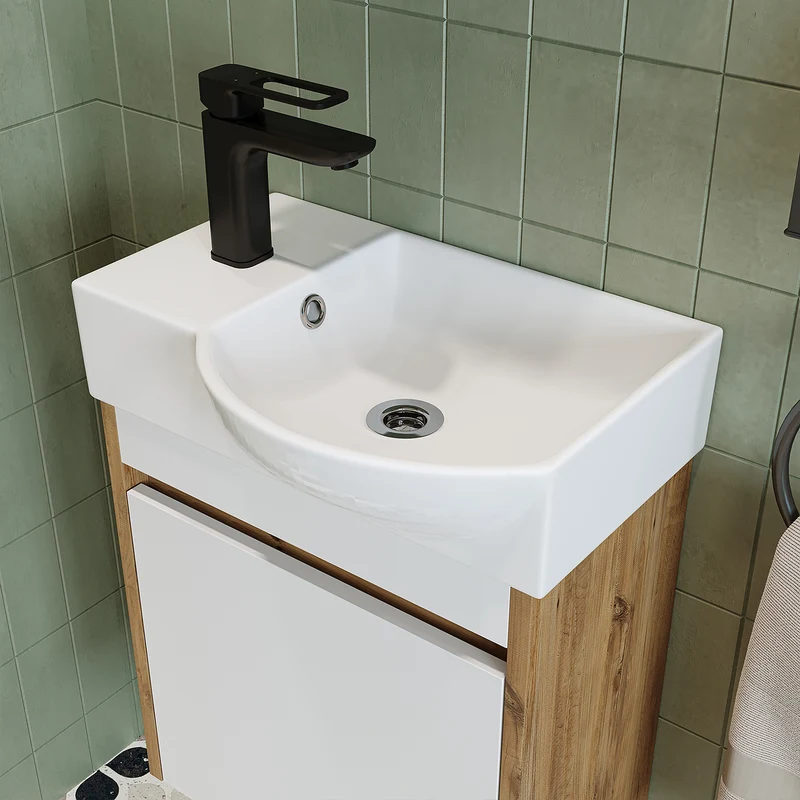 Roomart 4-teiliges Badmöbel-Set LEO, 46 cm, schmales Gäste-WC-Set mit Spiegelschrank, in 4 Farben
