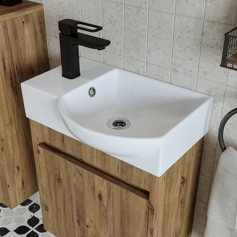 Roomart 4-teiliges Badmöbel-Set LEO, 46 cm, schmales Gäste-WC-Set mit Spiegelschrank, in 4 Farben
