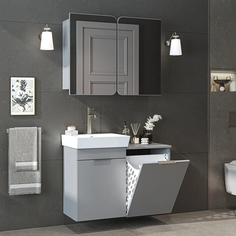 Roomart 3-teiliges Badmöbel-Set LYCIA, 49 cm, Waschtisch mit Spiegelschrank, in 4 Farben