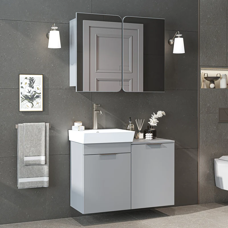 Roomart 3-teiliges Badmöbel-Set LYCIA, 49 cm, Waschtisch mit Spiegelschrank, in 4 Farben