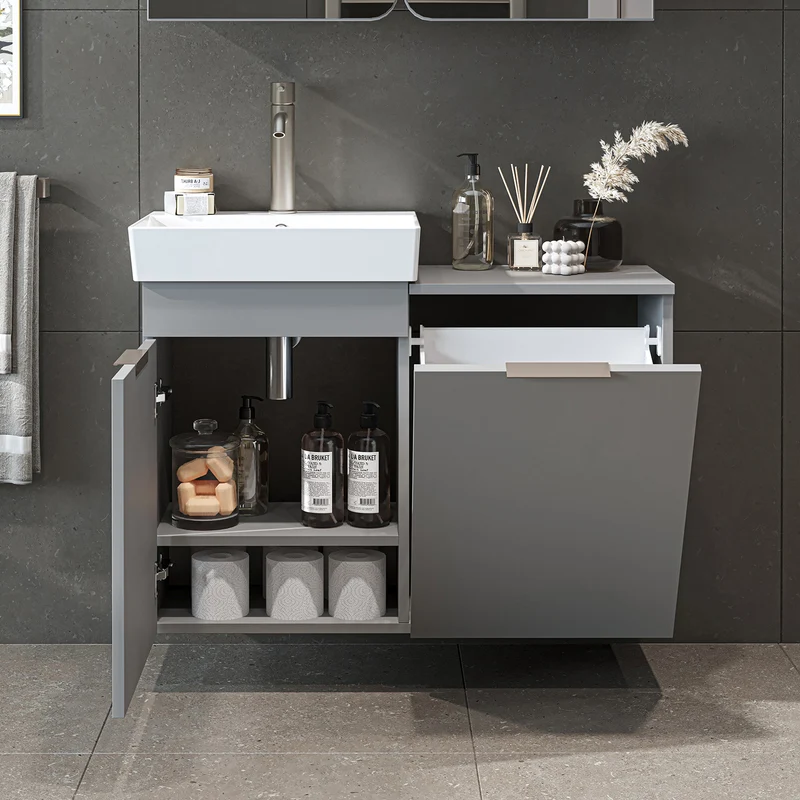 Roomart Waschbeckenunterschrank LYCIA, 49 cm, mit Waschbecken und Wäschefach, in 4 Farben