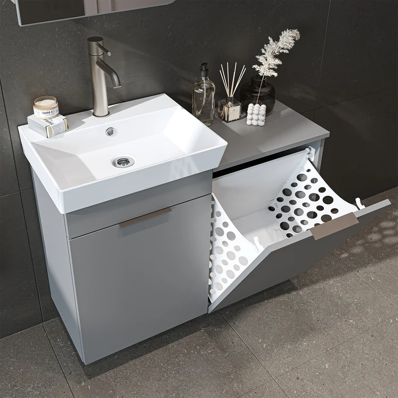 Roomart 4-teiliges Badmöbel-Set LYCIA, 49 cm, Waschtisch, Spiegelschrank und Hochschrank, in 4 Farben