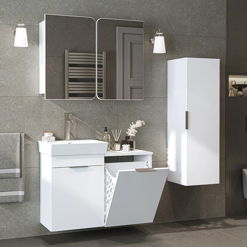 Roomart 4-teiliges Badmöbel-Set LYCIA, 49 cm, Waschtisch, Spiegelschrank und Hochschrank, in 4 Farben