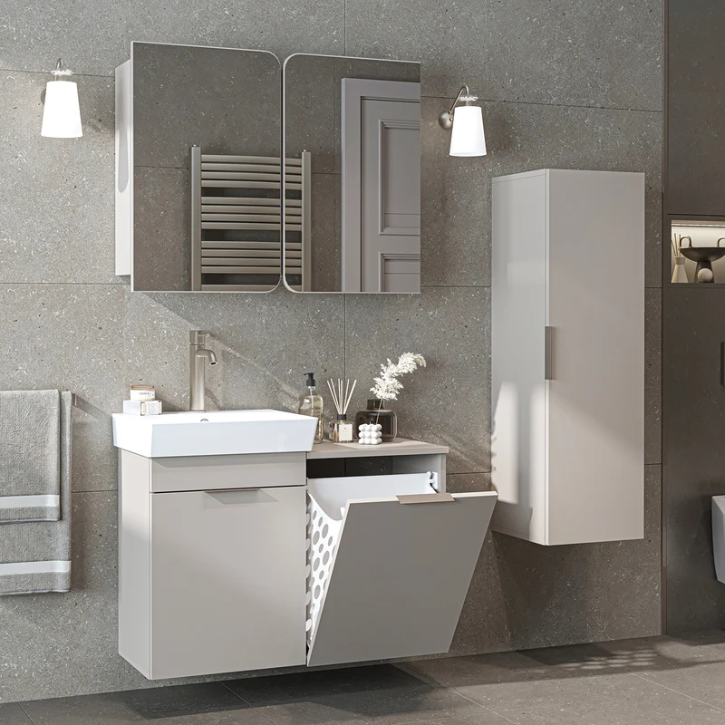 Roomart 4-teiliges Badmöbel-Set LYCIA, 49 cm, Waschtisch, Spiegelschrank und Hochschrank, in 4 Farben