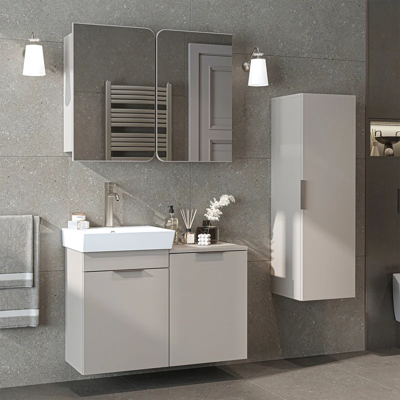 Roomart 4-teiliges Badmöbel-Set LYCIA, 49 cm, Waschtisch, Spiegelschrank und Hochschrank, in 4 Farben