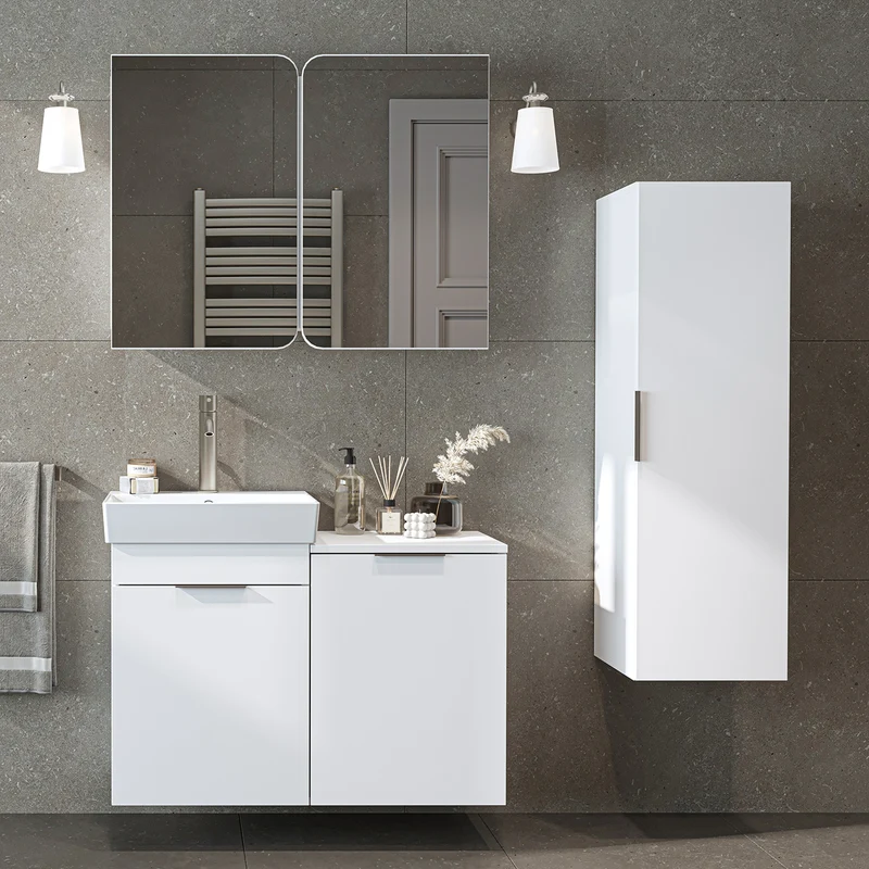 Roomart 4-teiliges Badmöbel-Set LYCIA, 49 cm, Waschtisch, Spiegelschrank und Hochschrank, in 4 Farben