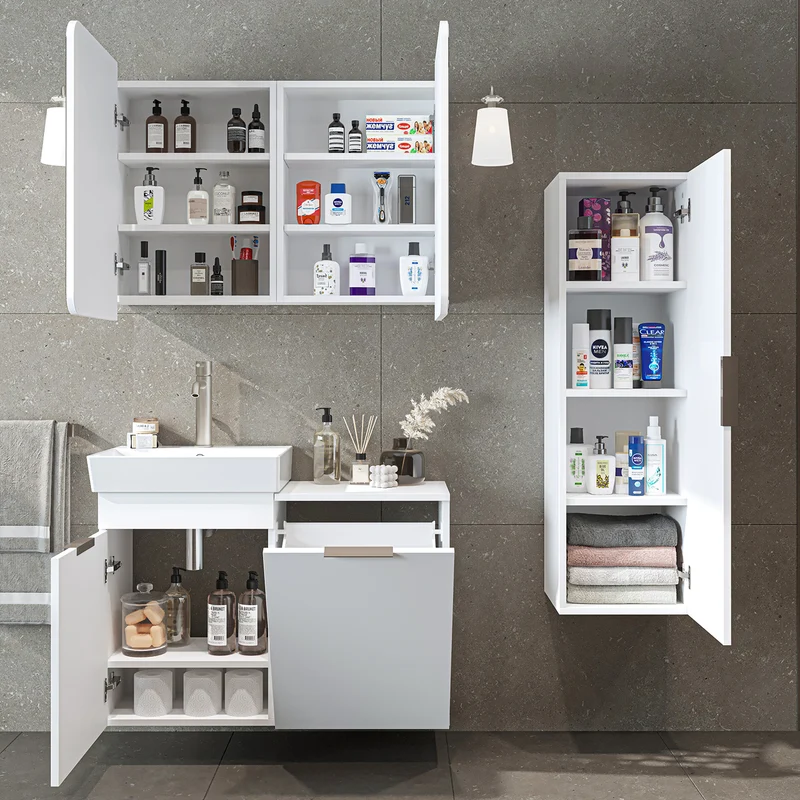 Roomart 4-teiliges Badmöbel-Set LYCIA, 49 cm, Waschtisch, Spiegelschrank und Hochschrank, in 4 Farben