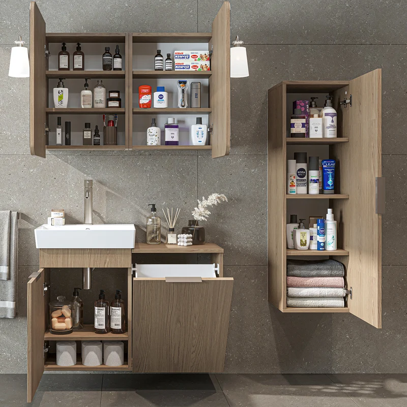 Roomart 4-teiliges Badmöbel-Set LYCIA, 49 cm, Waschtisch, Spiegelschrank und Hochschrank, in 4 Farben