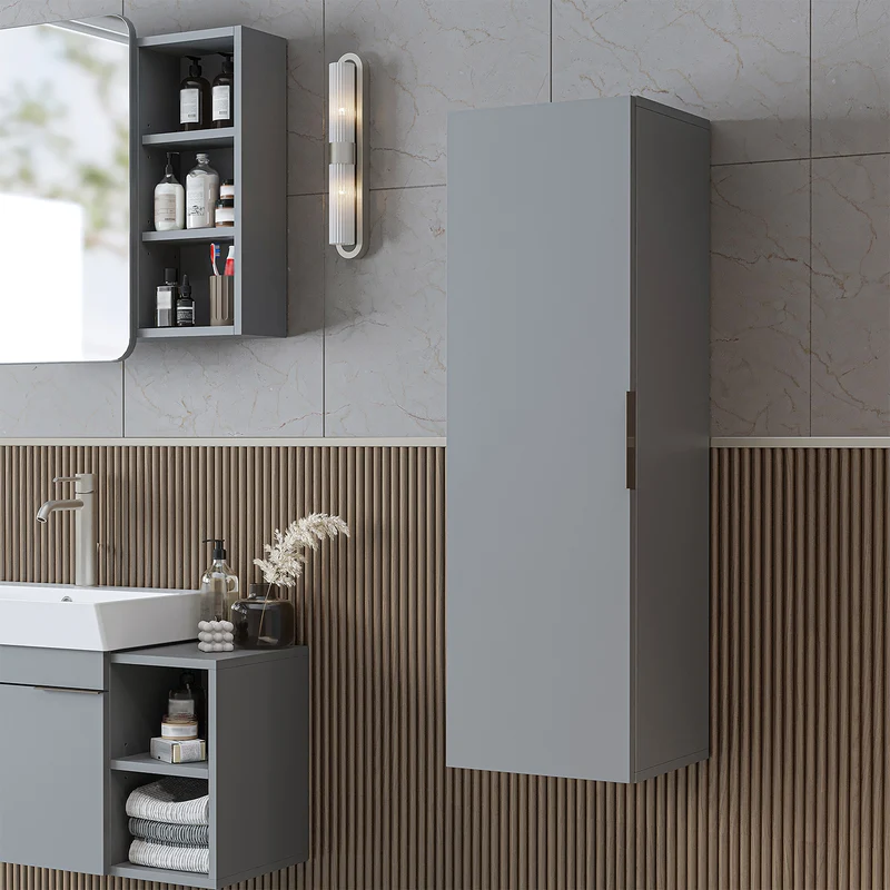 Roomart 4-teiliges Badmöbel-Set LYCIA, 49 cm, Waschtisch, Spiegelschrank und Hochschrank, in 4 Farben
