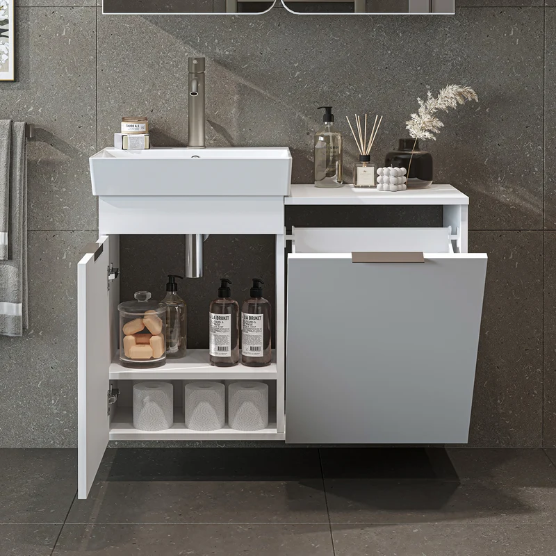 Roomart 4-teiliges Badmöbel-Set LYCIA, 49 cm, Waschtisch, Spiegelschrank und Hochschrank, in 4 Farben