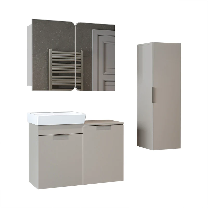 Roomart 4-teiliges Badmöbel-Set LYCIA, 49 cm, Waschtisch, Spiegelschrank und Hochschrank, in 4 Farben