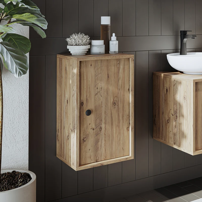 Roomart GUSTO Hochschrank 35 cm – Bad-Hängeschrank mit Soft-Close – Moderner Badezimmerschrank mit Stauraum – Weiß oder Eiche