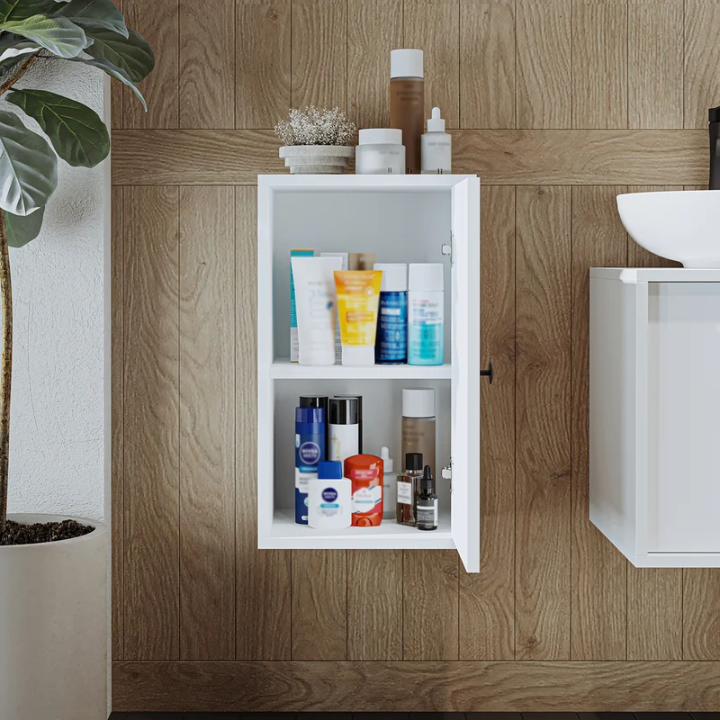 Roomart GUSTO Hochschrank 35 cm – Bad-Hängeschrank mit Soft-Close – Moderner Badezimmerschrank mit Stauraum – Weiß oder Eiche