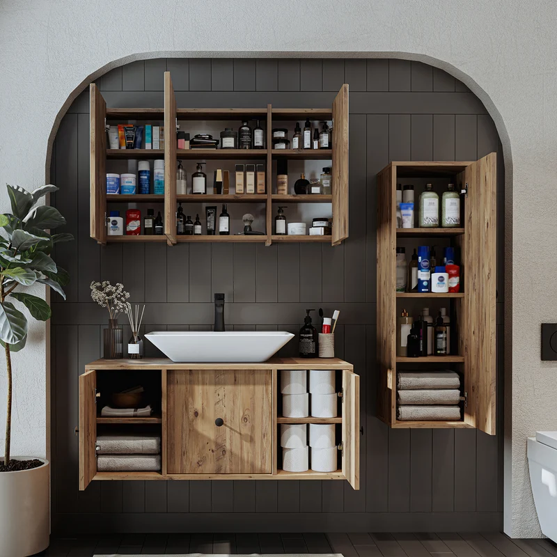 Roomart Badmöbel-Set GUSTO-ATL 105 cm, 4-teilig mit Keramik-Waschbecken und Spiegelschrank