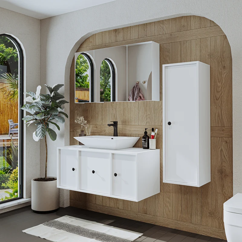 Roomart Badmöbel-Set GUSTO-ATL 105 cm, 4-teilig mit Keramik-Waschbecken und Spiegelschrank