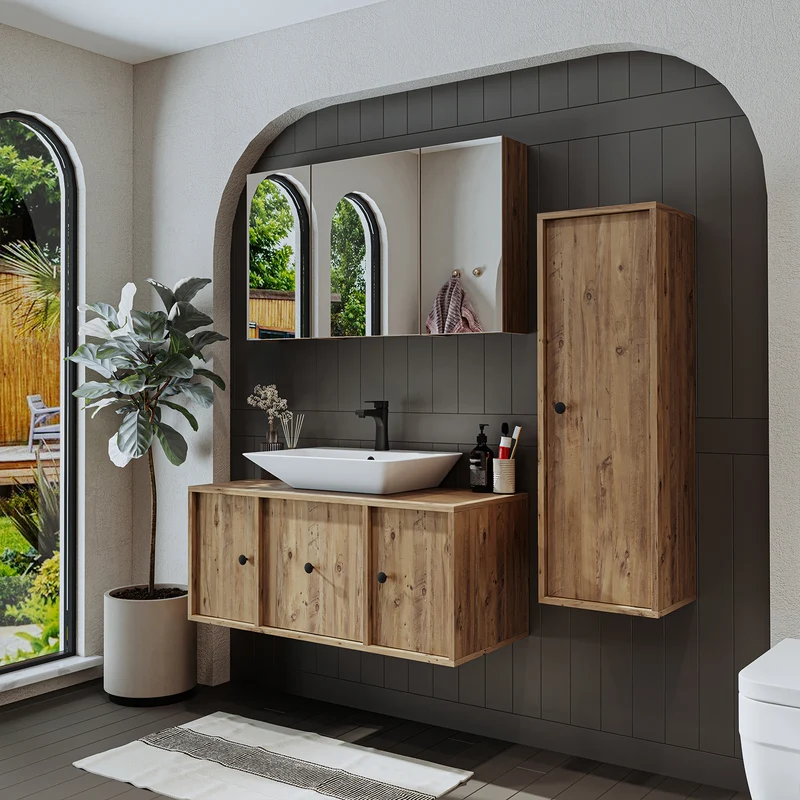 Roomart Badmöbel-Set GUSTO-ATL 105 cm, 4-teilig mit Keramik-Waschbecken und Spiegelschrank