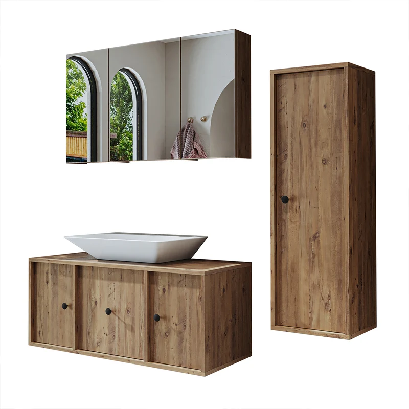 Roomart Badmöbel-Set GUSTO-ATL 105 cm, 4-teilig mit Keramik-Waschbecken und Spiegelschrank