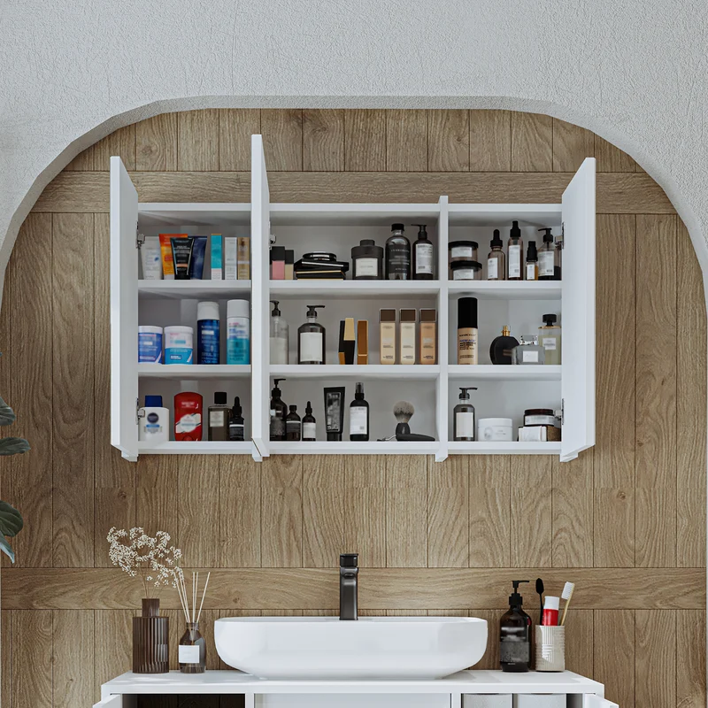Roomart Badmöbel-Set GUSTO-ATL 105 cm, 4-teilig mit Keramik-Waschbecken und Spiegelschrank