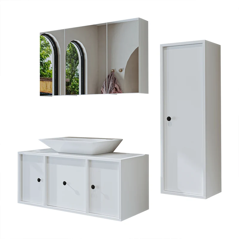 Roomart Badmöbel-Set GUSTO-ATL 105 cm, 4-teilig mit Keramik-Waschbecken und Spiegelschrank