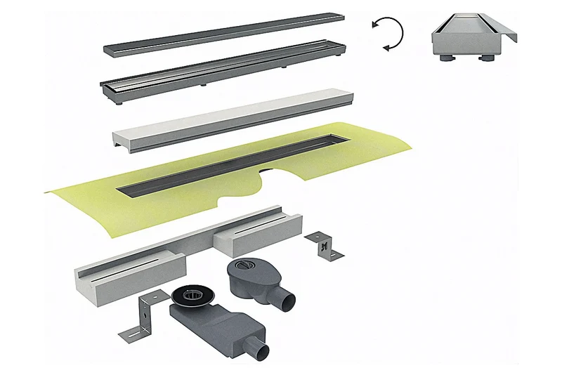 FORMAT Tec Flex-W Duschrinne Komplett-Set zur Wandverlegung, befliesbar, Edelstahl gebürstet, 700 bis 1000 mm, Art.Nr. 246787 bis 246790