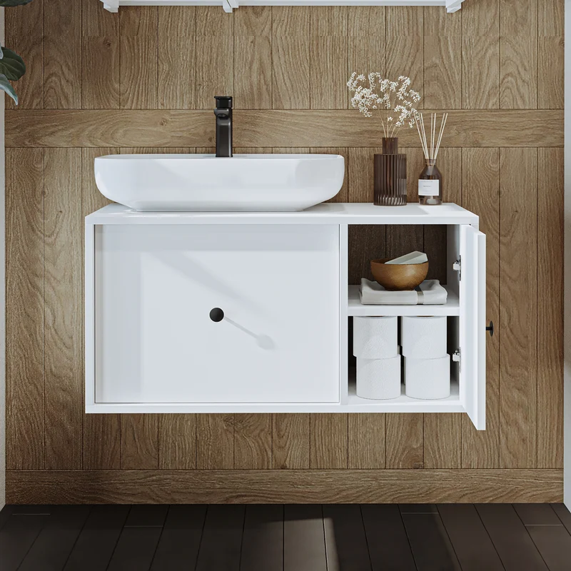 Roomart Badmöbel GUSTO, 90 cm, mit ovalem Aufsatzbecken und Schublade, in 2 Farben