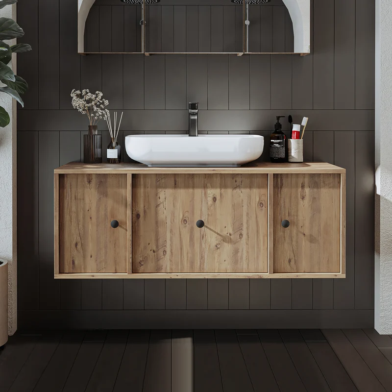 Roomart Badmöbel GUSTO, 120 cm, mit Aufsatzbecken, Schublade und 2 Türen, in 2 Farben
