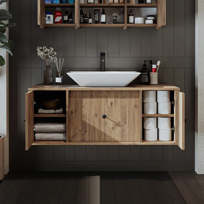Roomart Badmöbel GUSTO-ATL, 120 cm, mit eckigem Aufsatzbecken, in 2 Farben