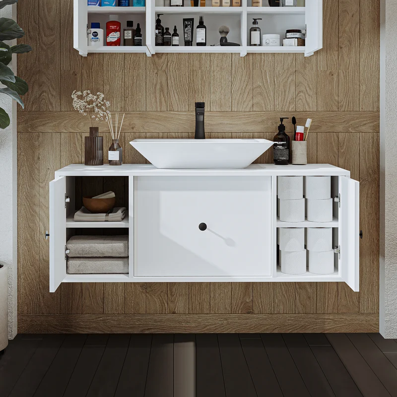 Roomart Badmöbel GUSTO-ATL, 120 cm, mit eckigem Aufsatzbecken, in 2 Farben