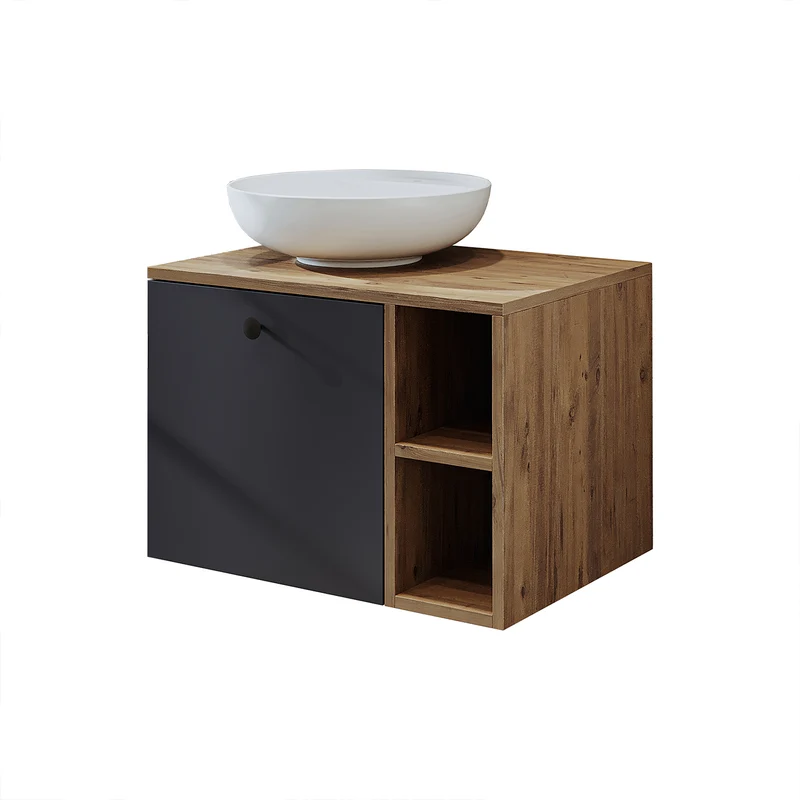 Roomart 4-teiliges Badmöbel-Set LOTUS, 65 cm, mit rundem Aufsatzbecken und Hochschrank, in 3 Farben