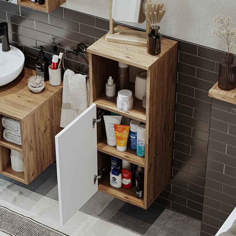 Roomart 4-teiliges Badmöbel-Set LOTUS, 75 cm, mit rundem Aufsatzbecken und Hochschrank, in 3 Farben