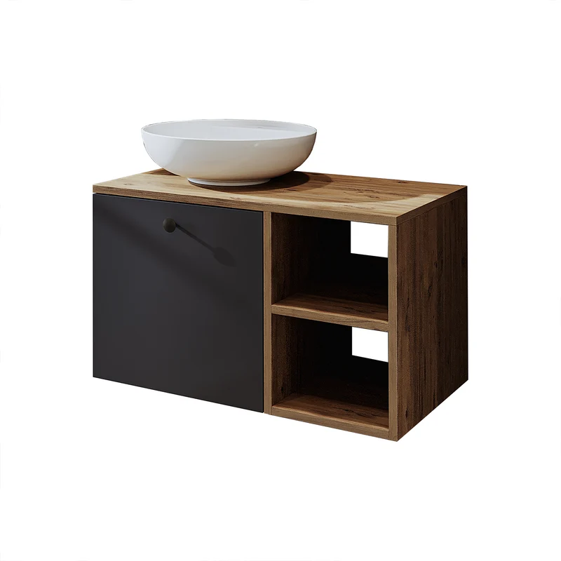 Roomart 4-teiliges Badmöbel-Set LOTUS, 75 cm, mit rundem Aufsatzbecken und Hochschrank, in 3 Farben