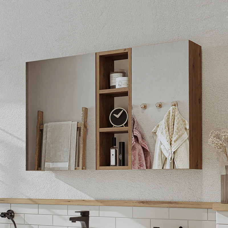 Roomart Badmöbel Set LOTUS 95 cm – 4-teiliges Badezimmermöbel mit Keramik-Waschbecken, Spiegelschrank & Hochschrank – Modernes Design