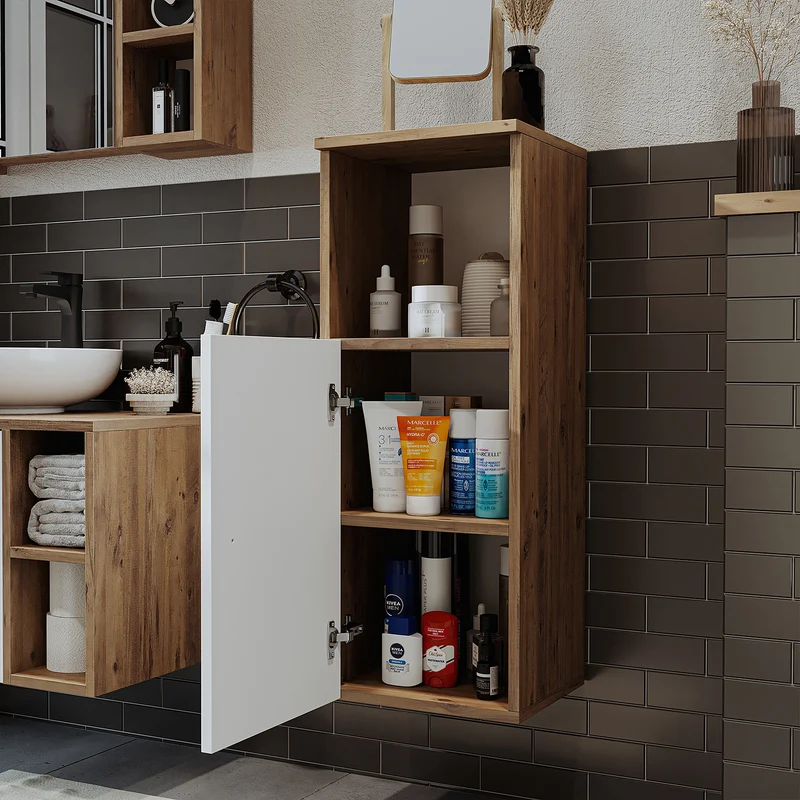 Roomart Badmöbel Set LOTUS 95 cm – 4-teiliges Badezimmermöbel mit Keramik-Waschbecken, Spiegelschrank & Hochschrank – Modernes Design