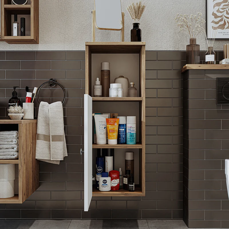 Roomart Badmöbel Set LOTUS 95 cm – 4-teiliges Badezimmermöbel mit Keramik-Waschbecken, Spiegelschrank & Hochschrank – Modernes Design
