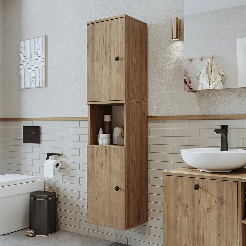Roomart Badmöbel Set LOTUS 95 cm – 4-teiliges Badezimmermöbel mit Keramik-Waschbecken, Spiegelschrank & Hochschrank – Modernes Design