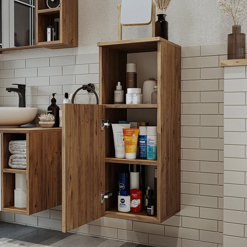 Roomart Badmöbel Set LOTUS 95 cm – 4-teiliges Badezimmermöbel mit Keramik-Waschbecken, Spiegelschrank & Hochschrank – Modernes Design