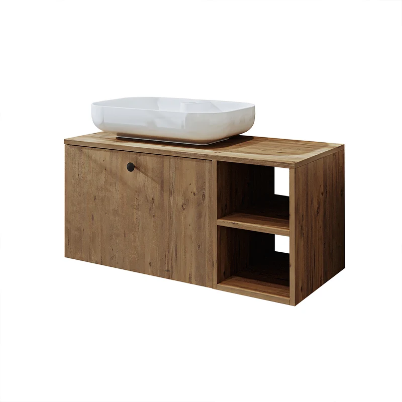 Roomart 4-teiliges Badmöbel-Set LOTUS, 95 cm, mit ovalem Aufsatzbecken und Hochschrank, in 3 Farben