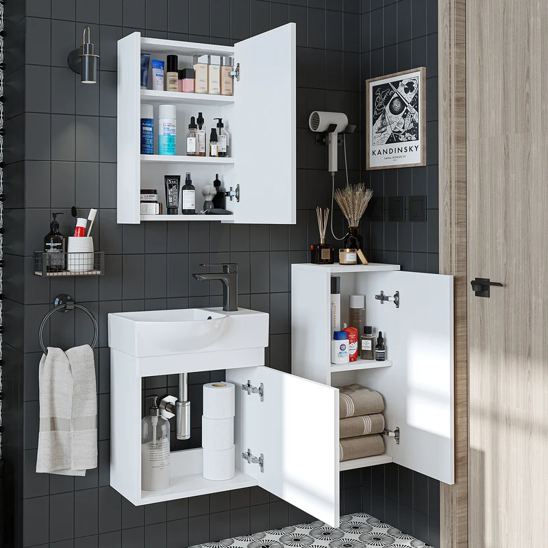 Roomart Badmöbel-Set PUNTO, 46 cm, schmales Gäste-WC-Set mit Spiegelschrank, in 4 Farben